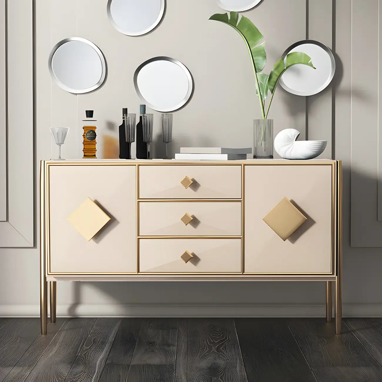 Buffet de luxe en bois avec 3 tiroirs et 2 placards
