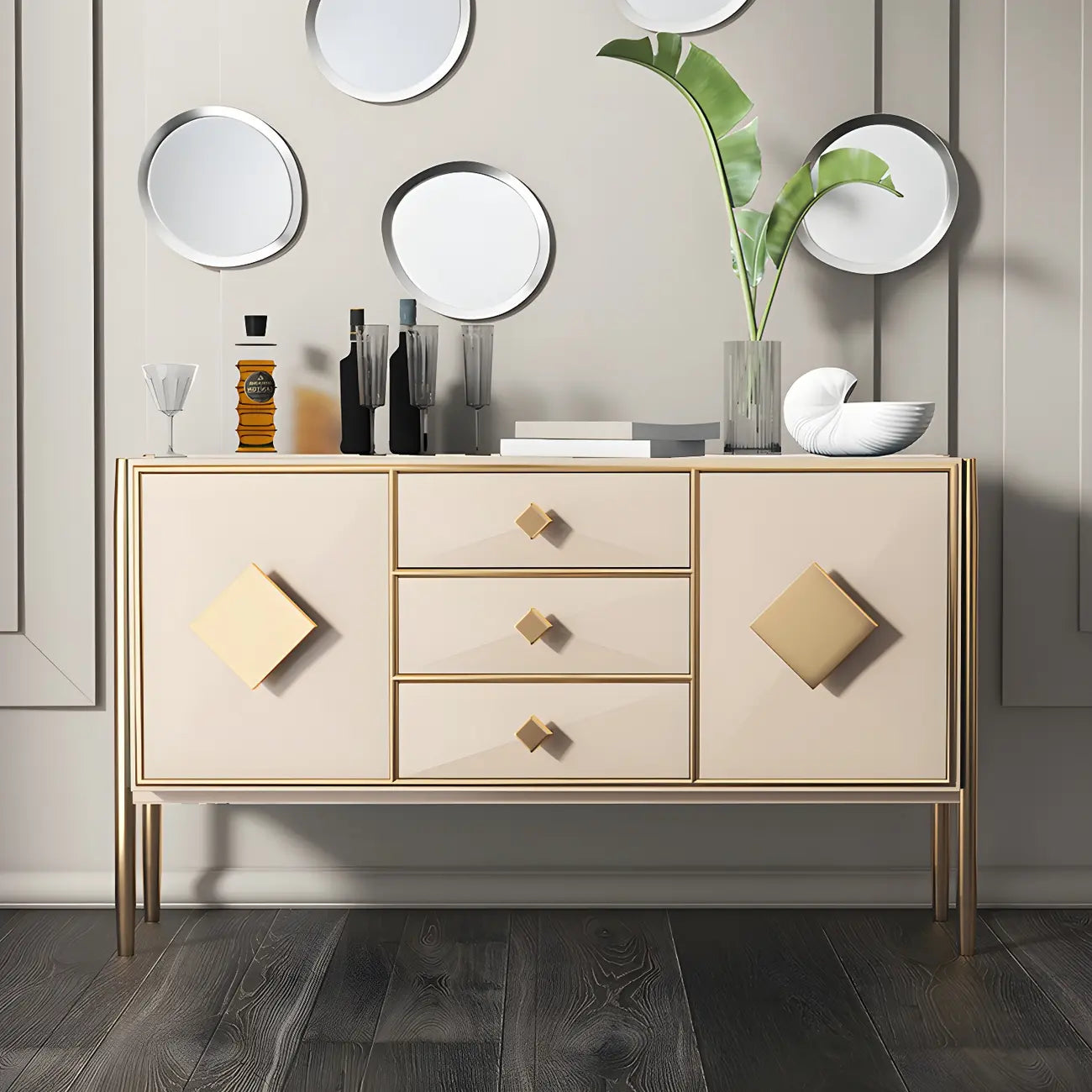 Buffet de luxe en bois avec 3 tiroirs et 2 placards