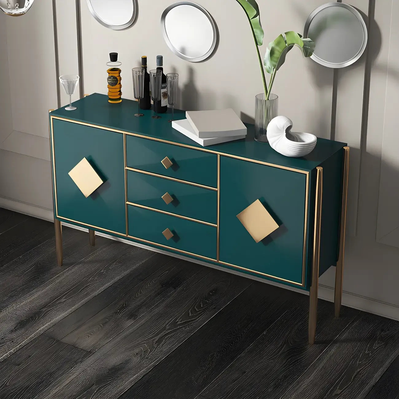 Buffet de luxe en bois avec 3 tiroirs et 2 placards