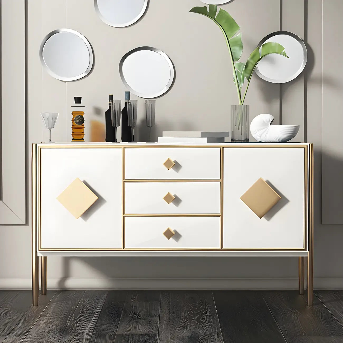 Buffet de luxe en bois avec 3 tiroirs et 2 placards