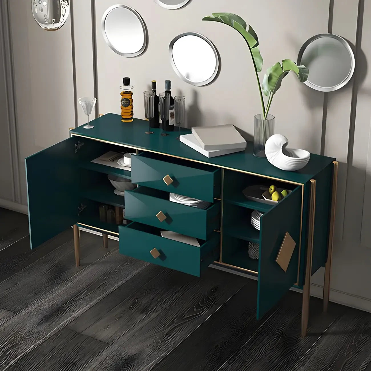 Buffet de luxe en bois avec 3 tiroirs et 2 placards