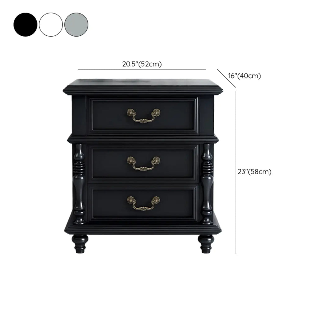 Table de chevet élégante en bois blanc avec 3 tiroirs de rangement