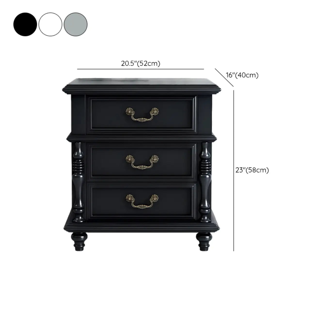 Table de chevet élégante en bois blanc avec 3 tiroirs de rangement