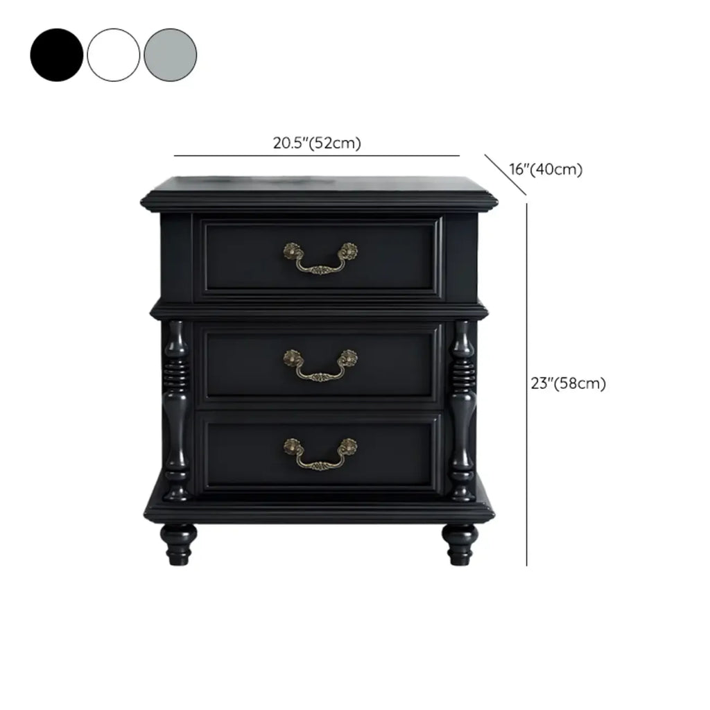 Table de chevet élégante en bois blanc avec 3 tiroirs de rangement