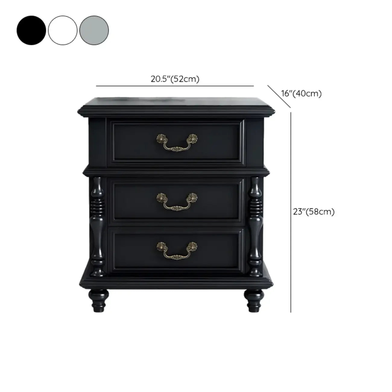 Table de chevet élégante en bois blanc avec 3 tiroirs de rangement