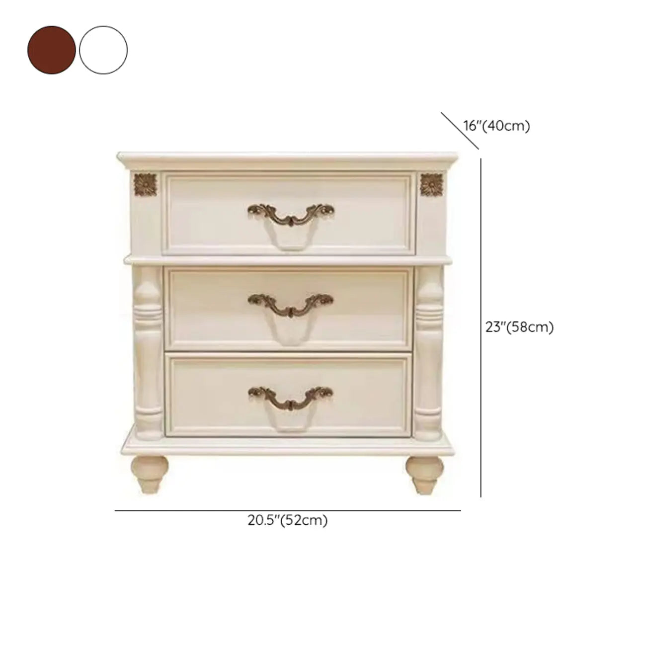 Table de chevet élégante en bois blanc avec 3 tiroirs de rangement