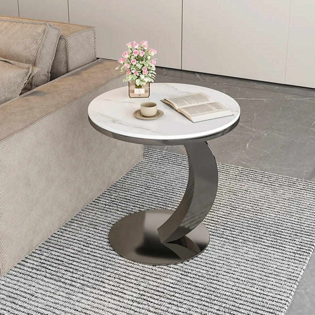 Table d'appoint ronde moderne en marbre en forme de C pour salon