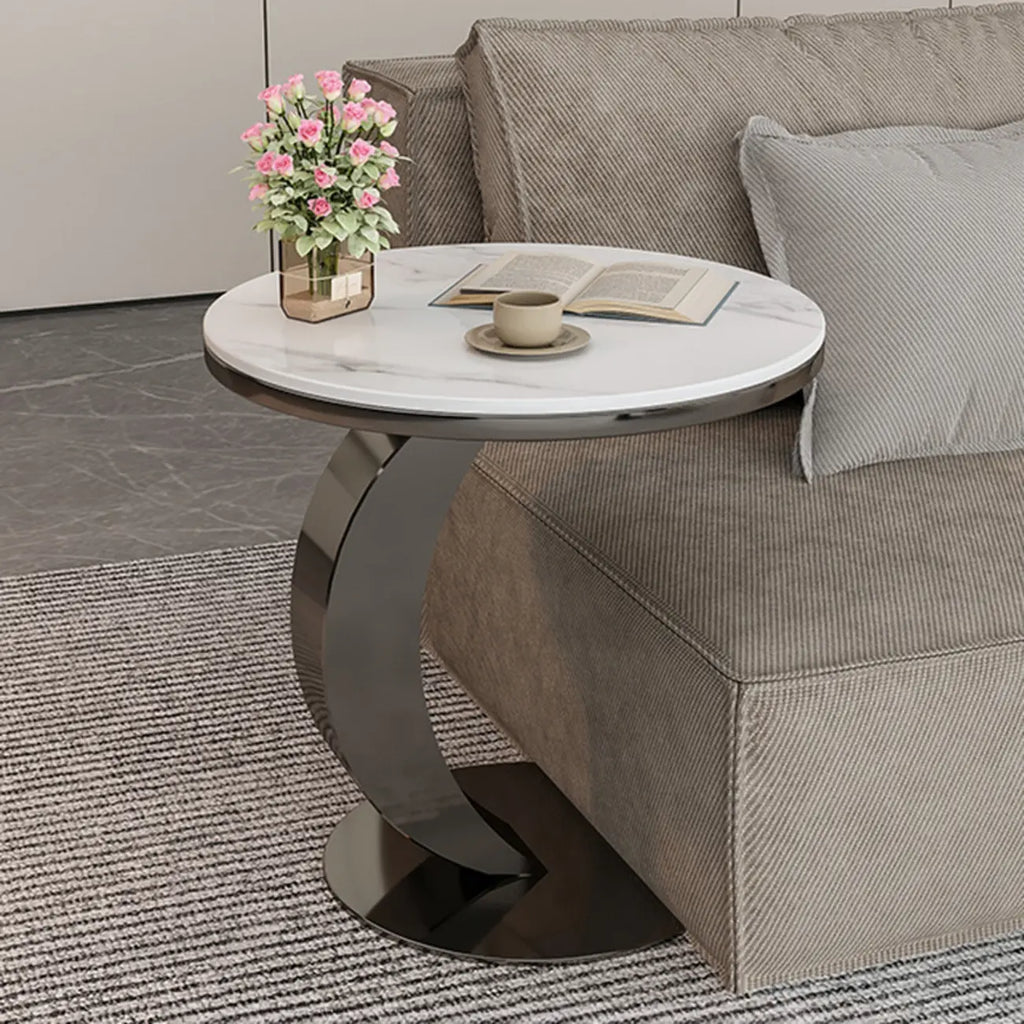 Table d'appoint ronde moderne en marbre en forme de C pour salon