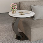 Table d'appoint ronde moderne en marbre en forme de C pour salon