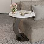 Table d'appoint ronde moderne en marbre en forme de C pour salon