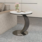 Table d'appoint ronde moderne en marbre en forme de C pour salon