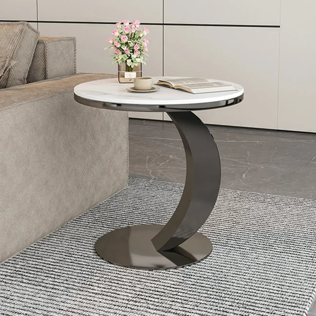 Table d'appoint ronde moderne en marbre en forme de C pour salon