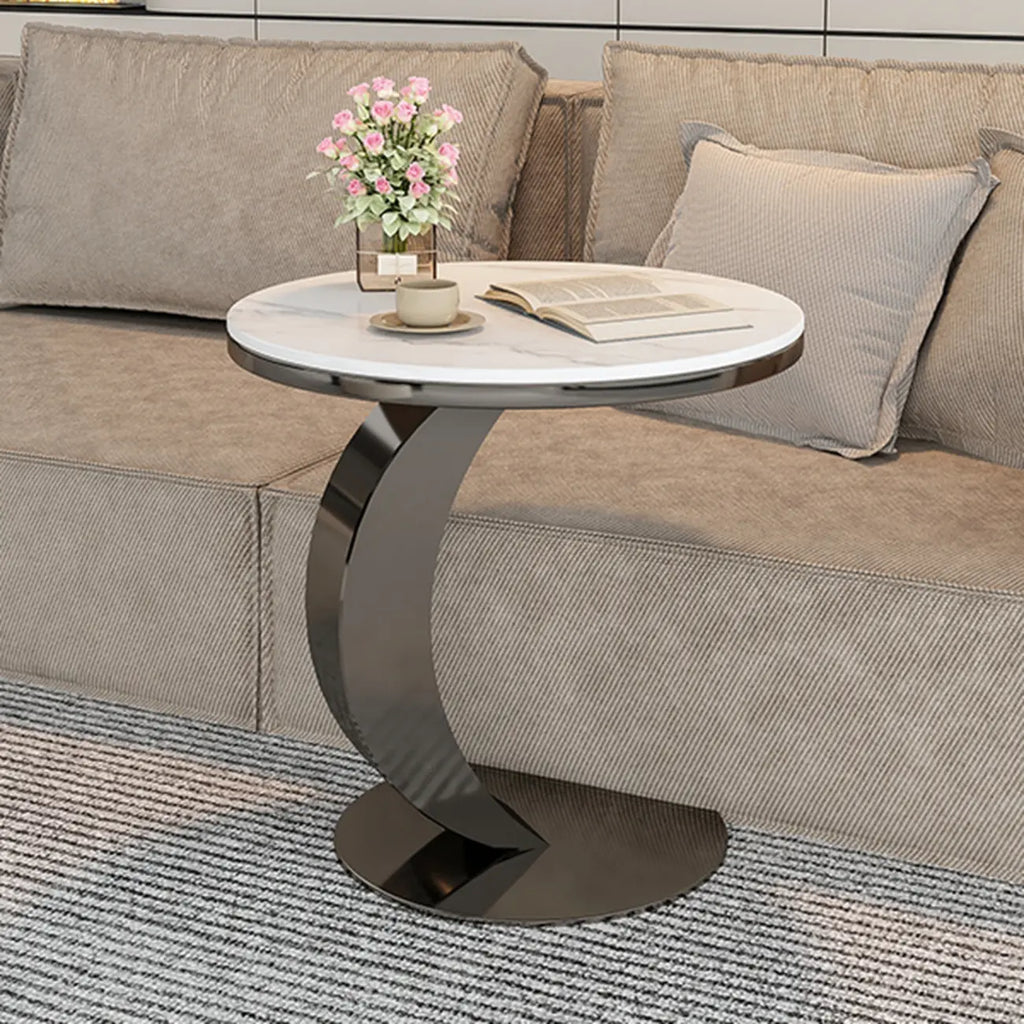 Table d'appoint ronde moderne en marbre en forme de C pour salon