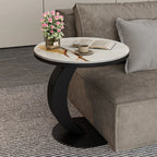 Table d'appoint ronde moderne en marbre en forme de C pour salon