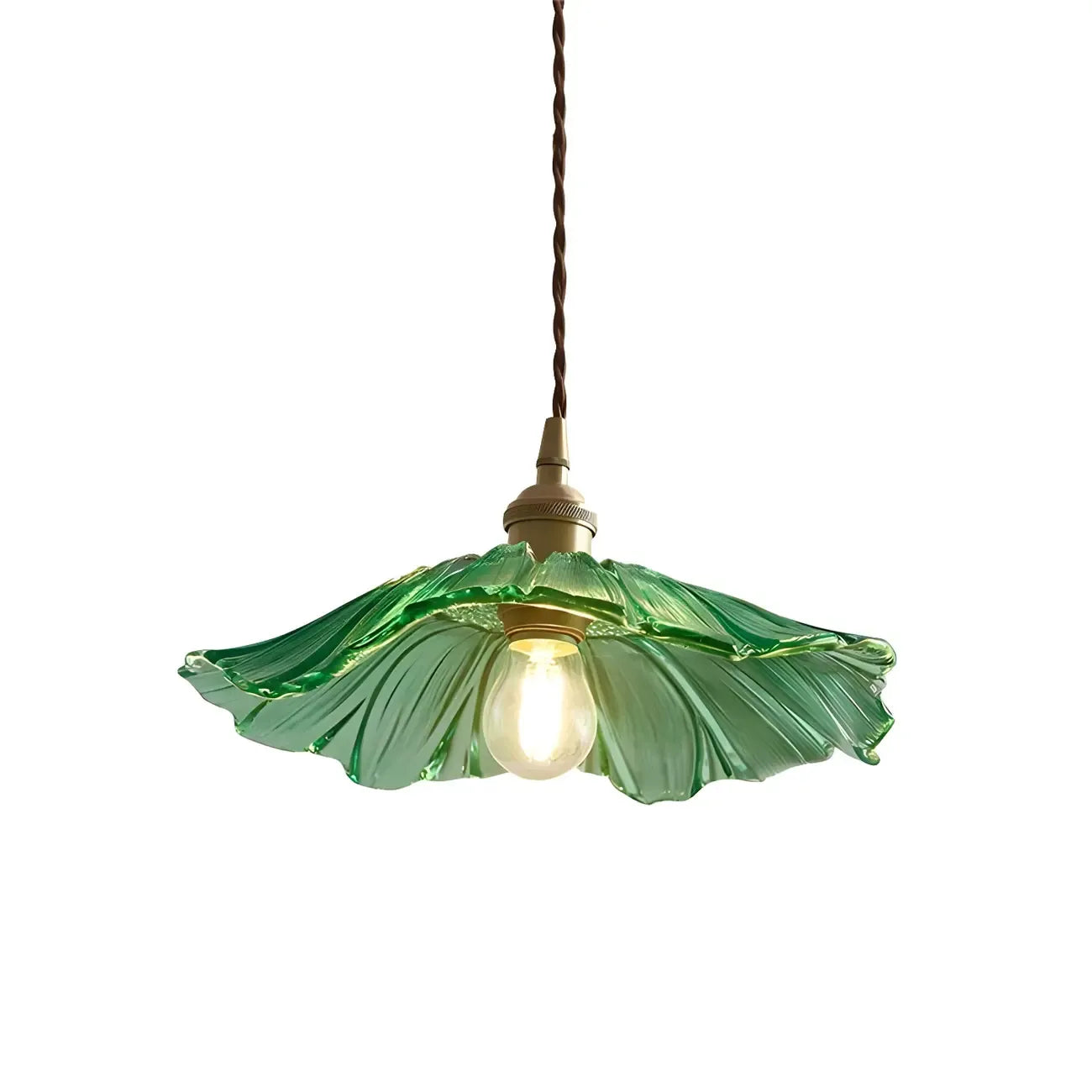 Suspension design en verre transparent en forme de feuille de lotus pour chambre à coucher