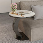 Table d'appoint ronde moderne en marbre en forme de C pour salon