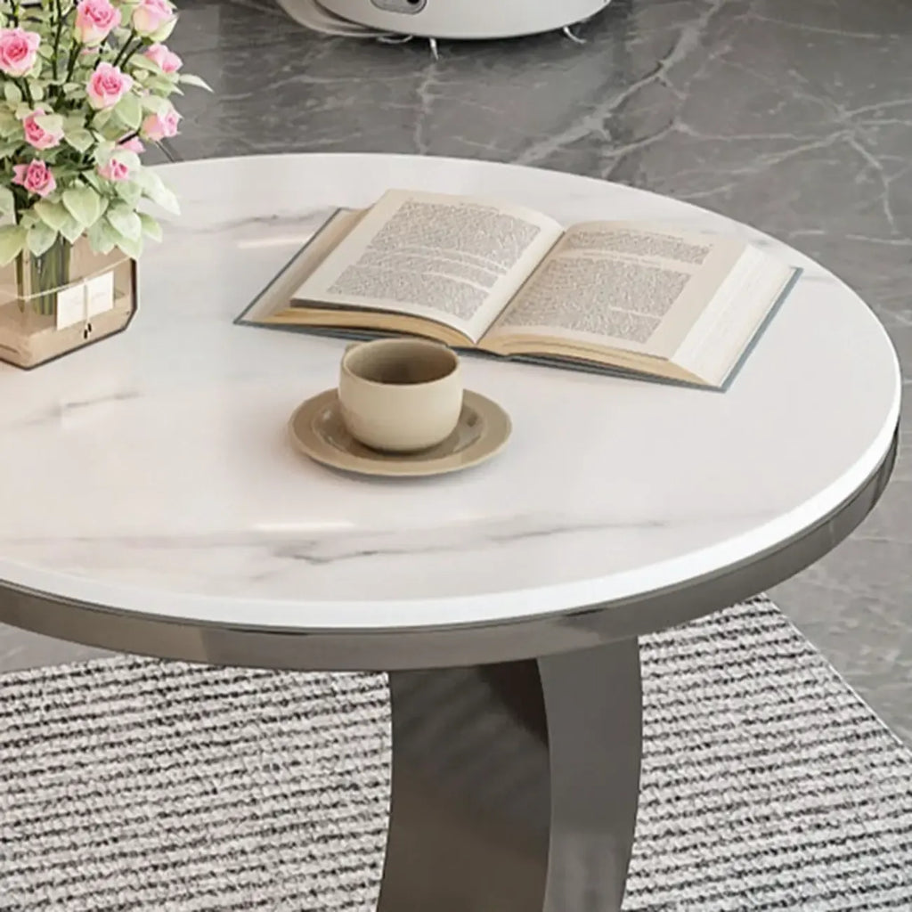 Table d'appoint ronde moderne en marbre en forme de C pour salon