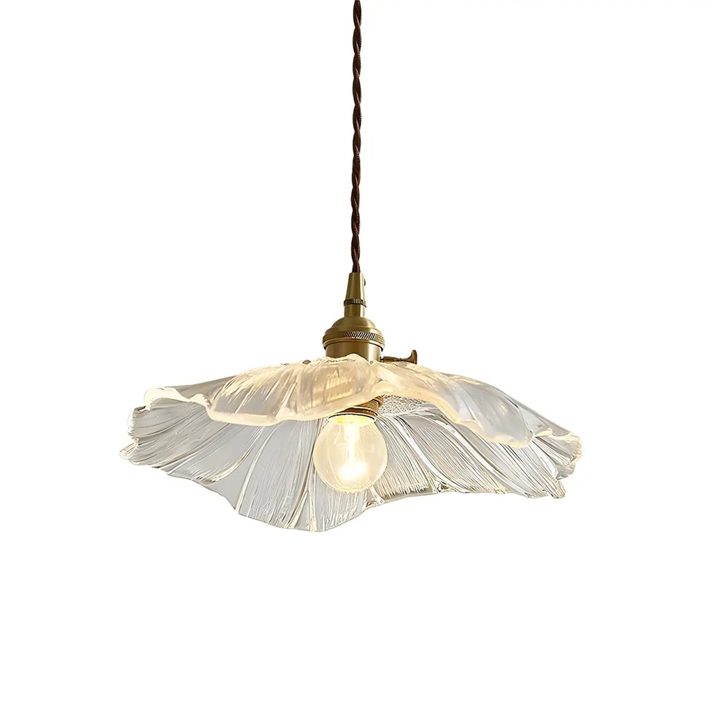 Suspension design en verre transparent en forme de feuille de lotus pour chambre à coucher