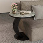Table d'appoint ronde moderne en marbre en forme de C pour salon