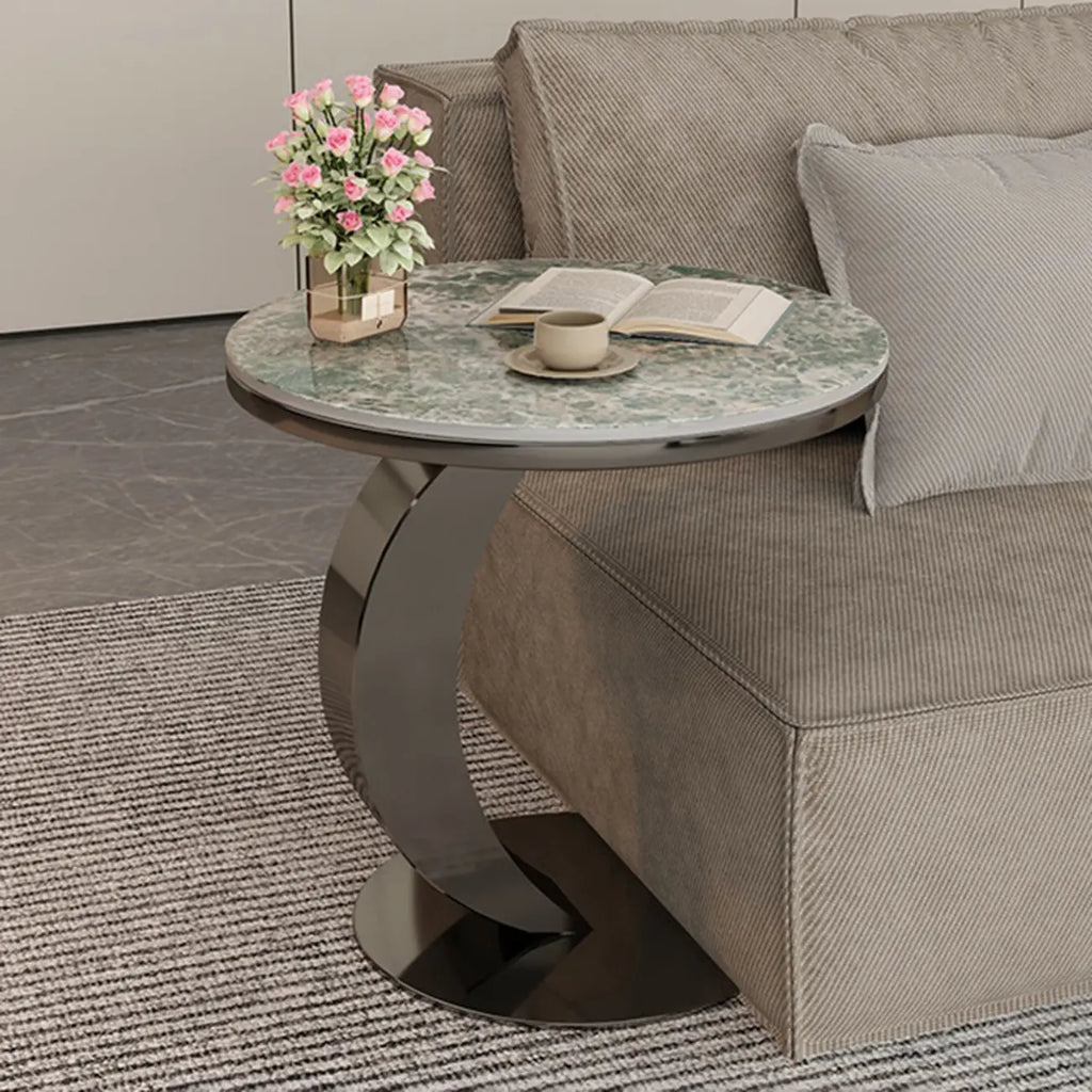 Table d'appoint ronde moderne en marbre en forme de C pour salon