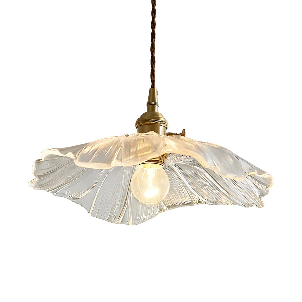 Suspension design en verre transparent en forme de feuille de lotus pour chambre à coucher