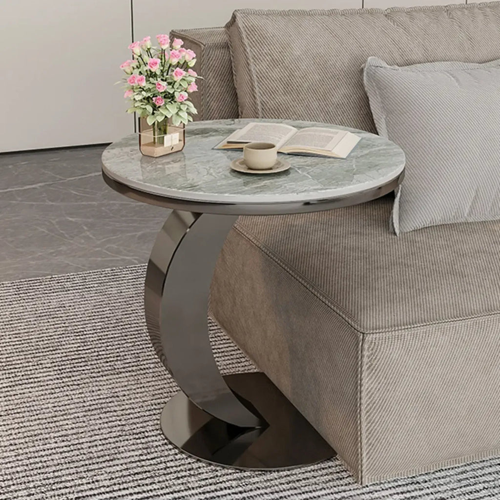 Table d'appoint ronde moderne en marbre en forme de C pour salon