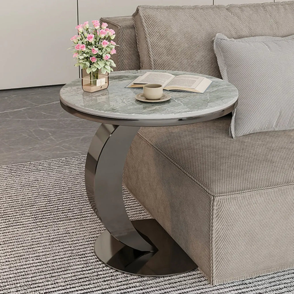 Table d'appoint ronde moderne en marbre en forme de C pour salon