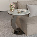Table d'appoint ronde moderne en marbre en forme de C pour salon