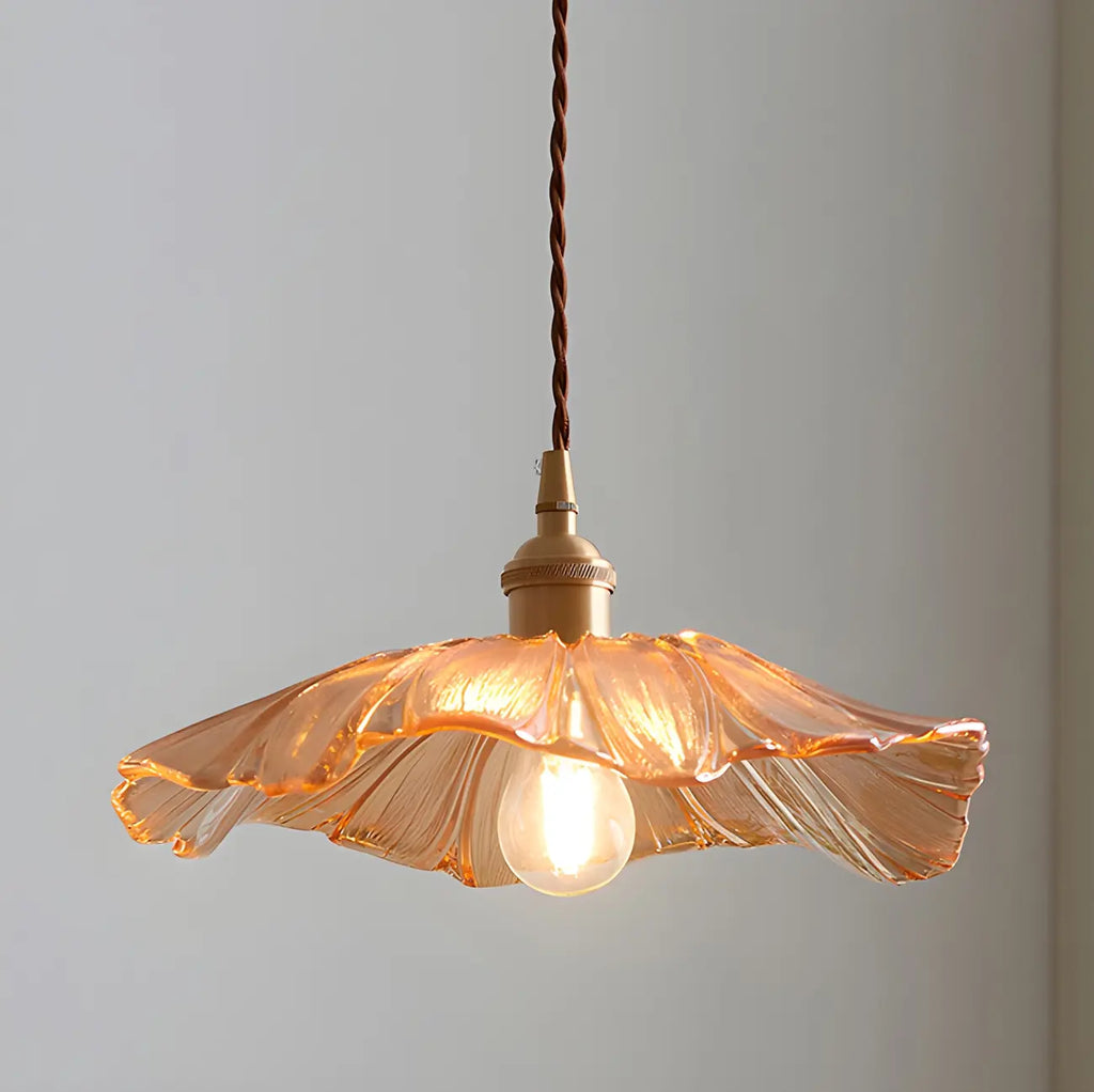Suspension design en verre transparent en forme de feuille de lotus pour chambre à coucher