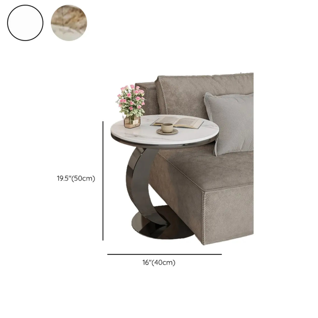 Table d'appoint ronde moderne en marbre en forme de C pour salon