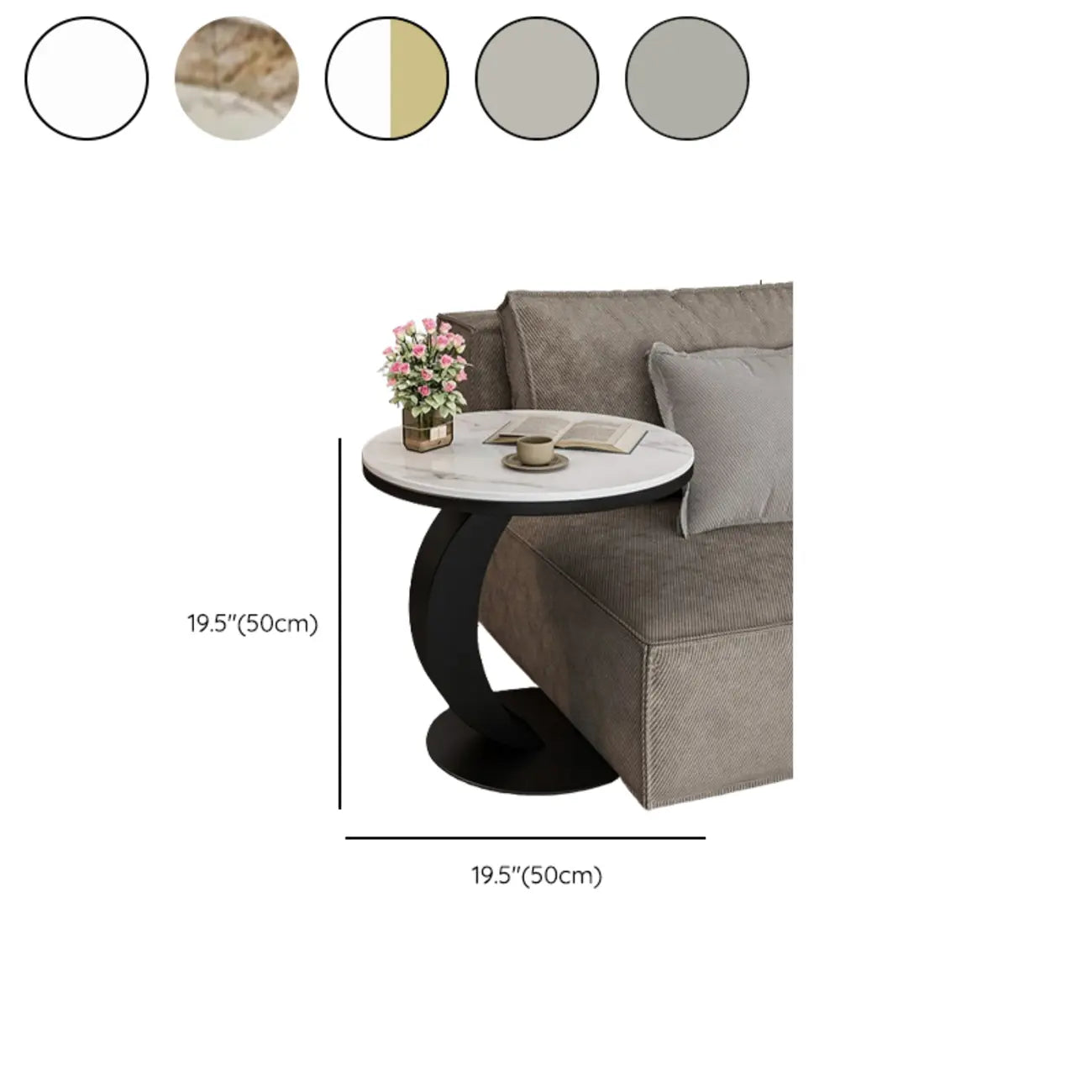 Table d'appoint ronde moderne en marbre en forme de C pour salon