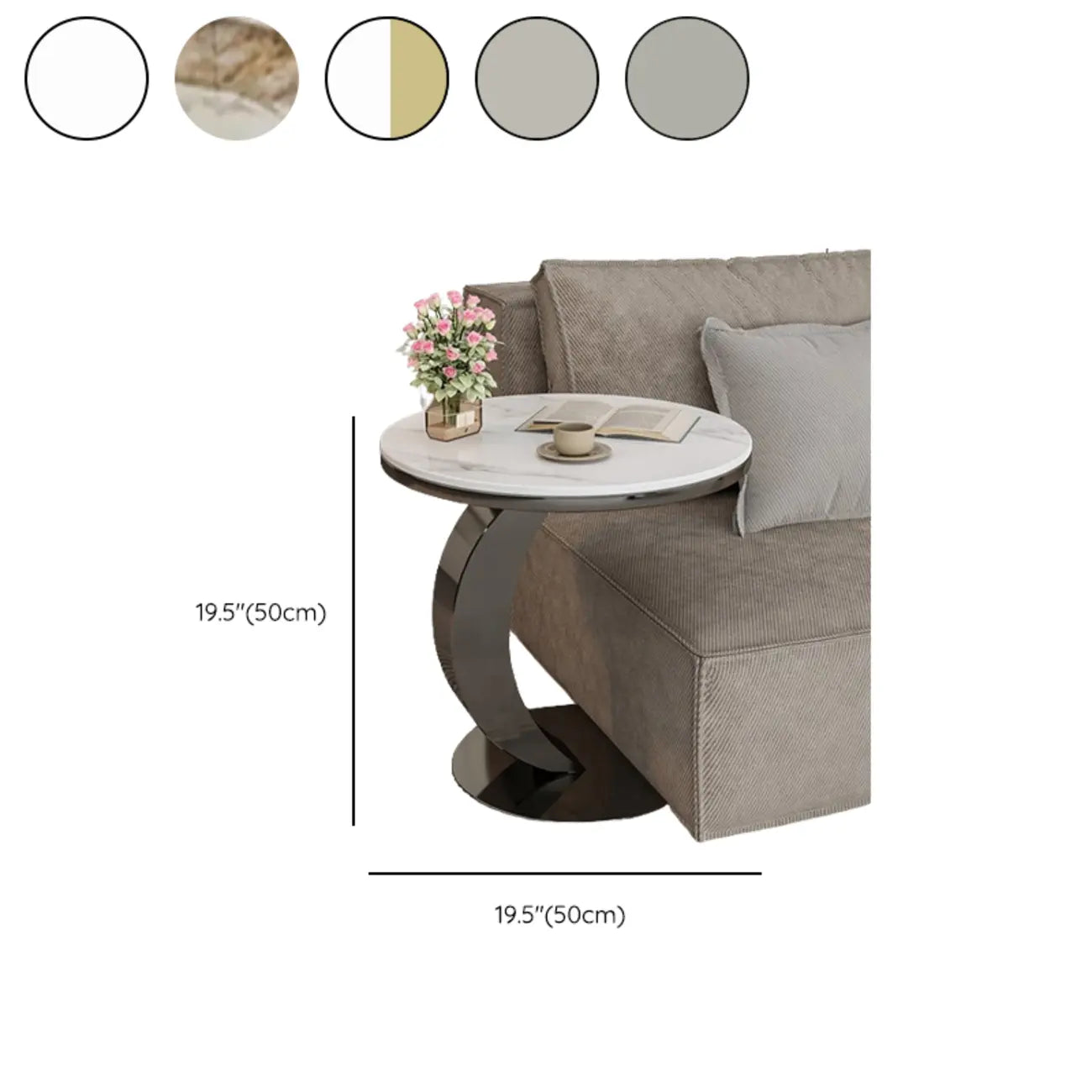 Table d'appoint ronde moderne en marbre en forme de C pour salon