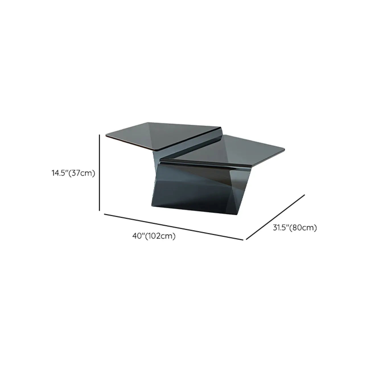 Table basse géométrique moderne en verre noir aux formes libres