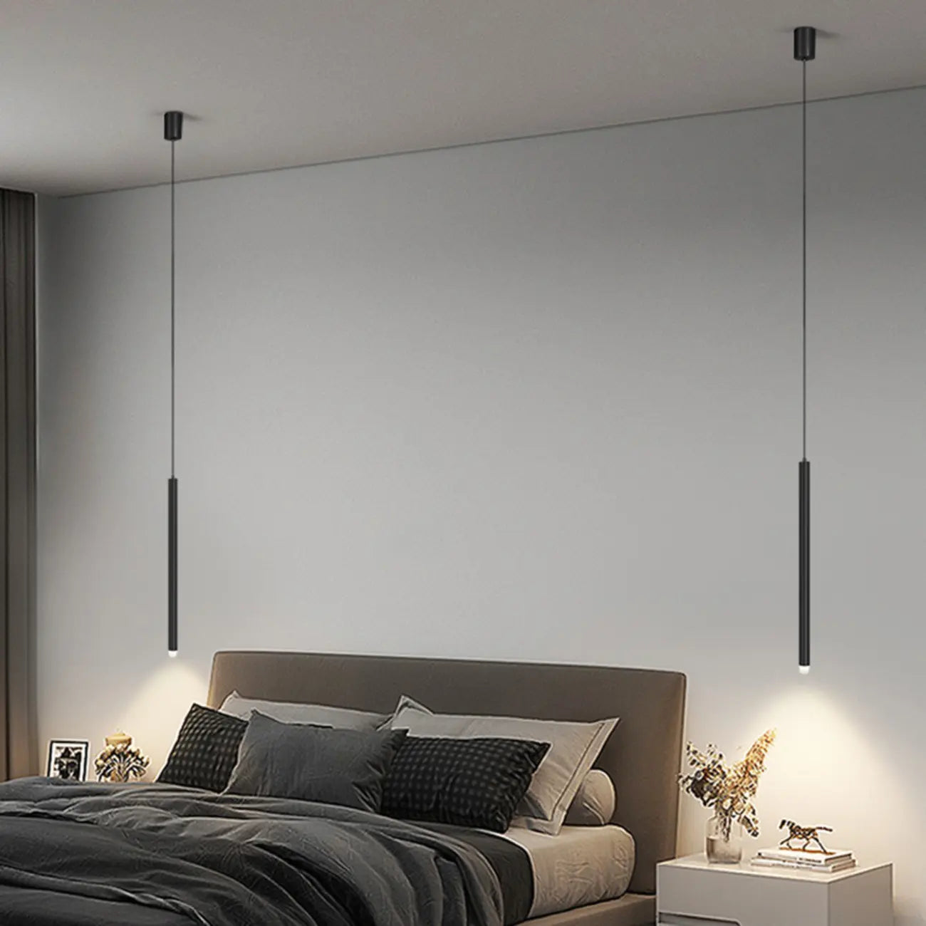 Suspension LED cylindrique en acrylique noir polyvalente de style nordique