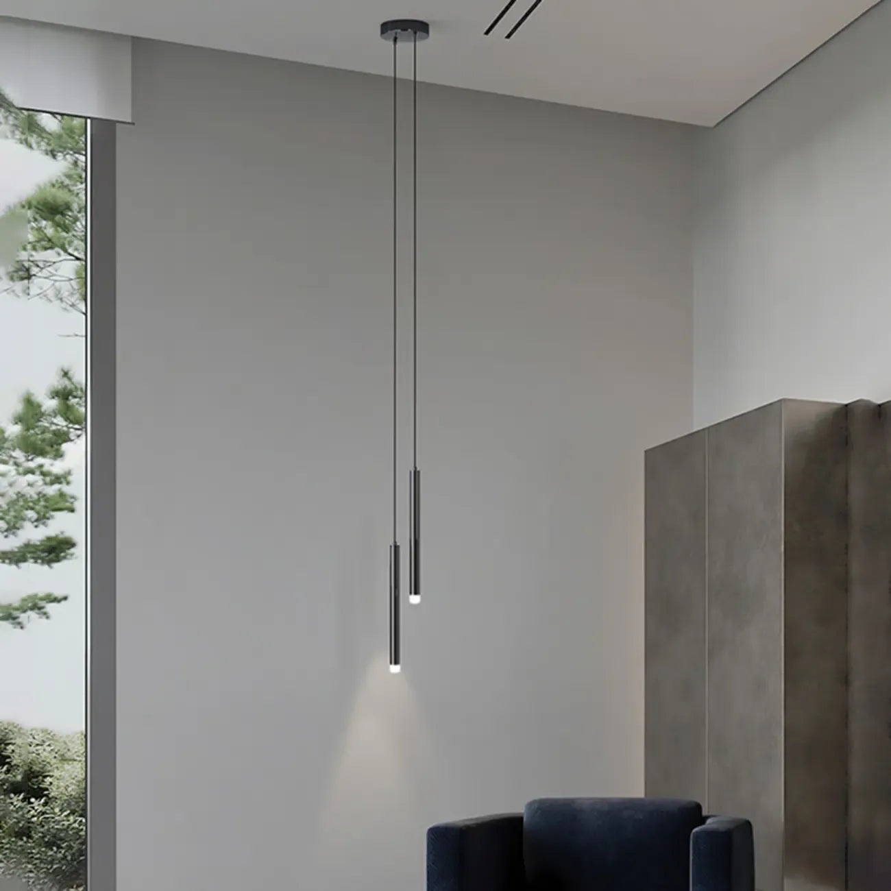Suspension LED cylindrique en acrylique noir polyvalente de style nordique