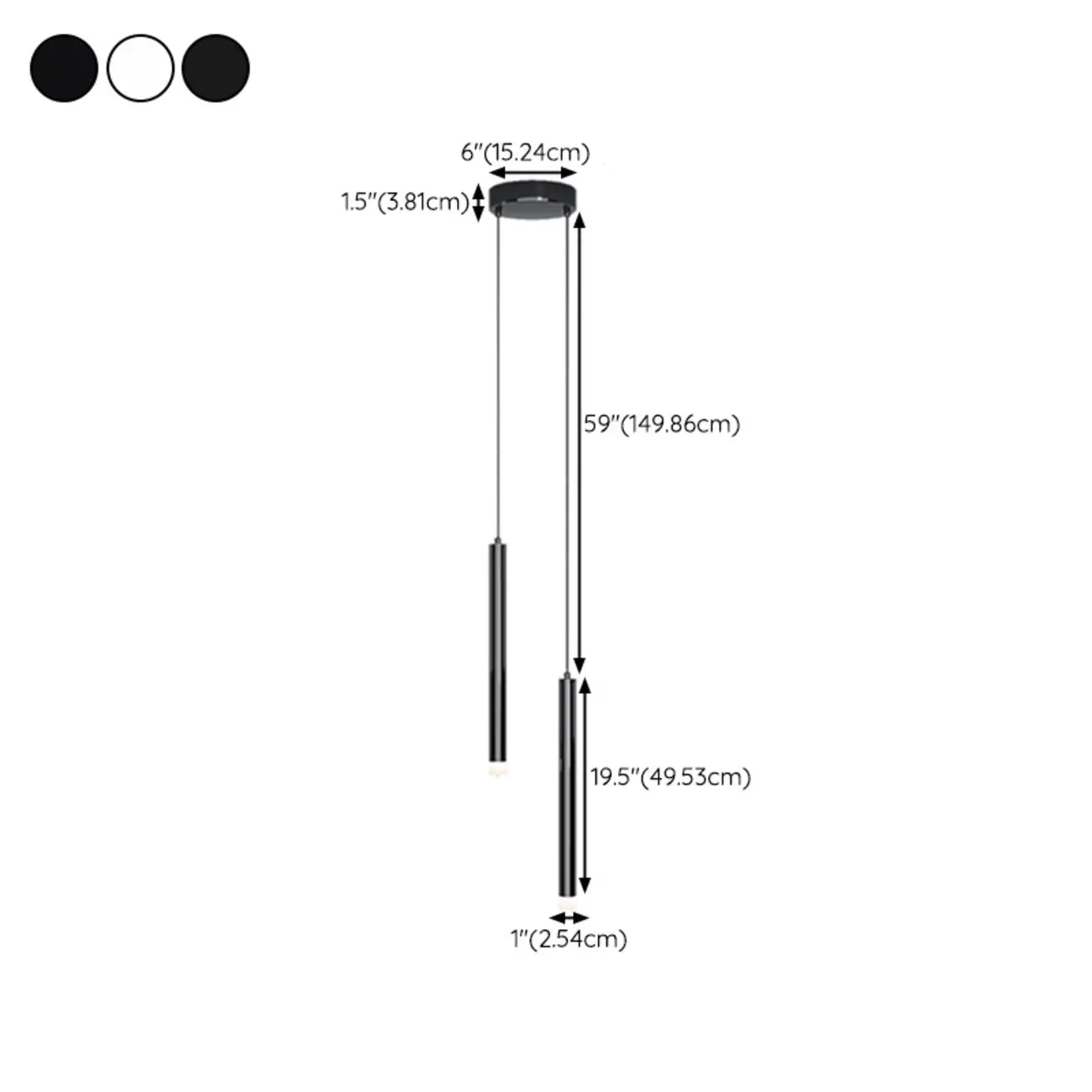 Suspension LED cylindrique en acrylique noir polyvalente de style nordique