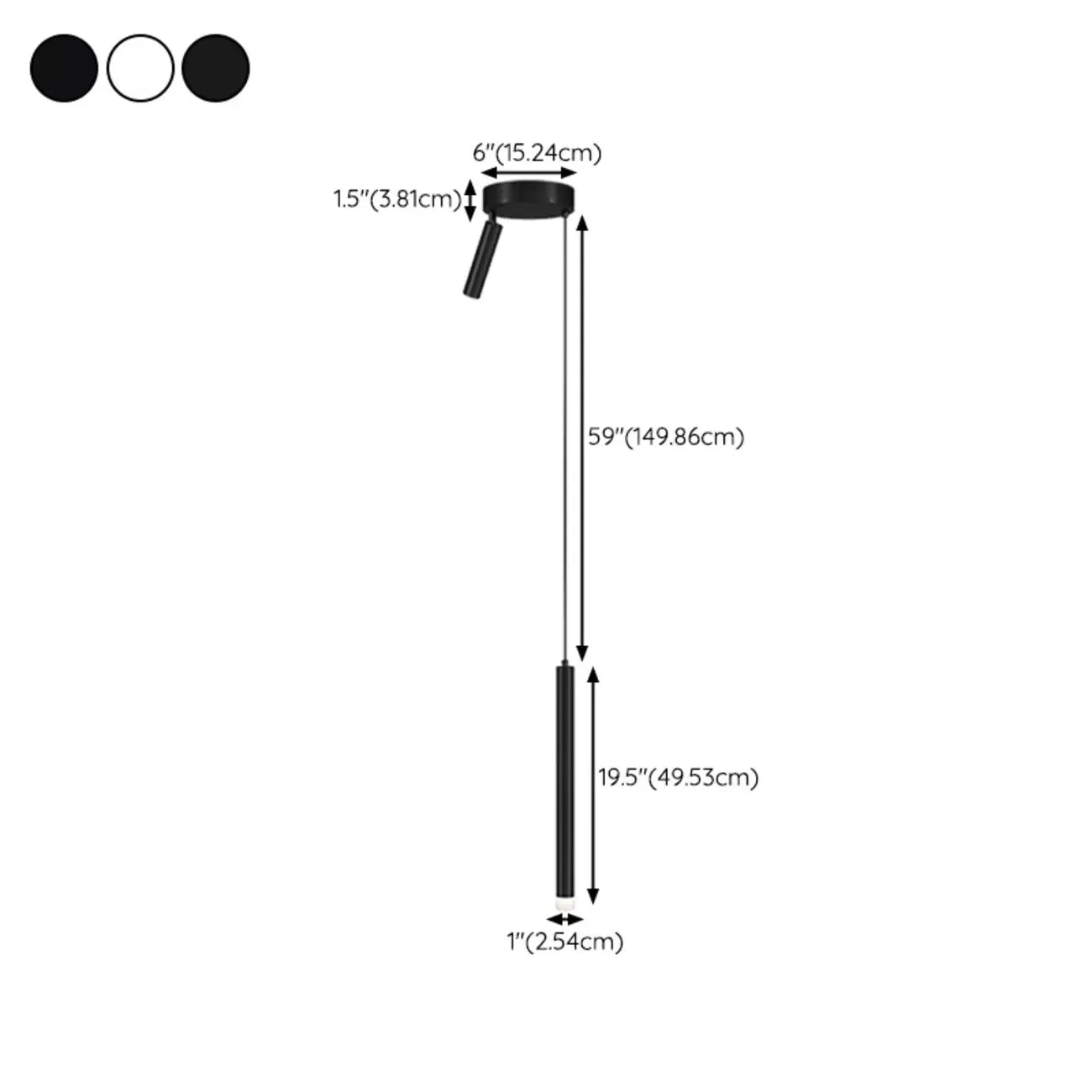 Suspension LED cylindrique en acrylique noir polyvalente de style nordique