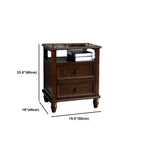 Table de chevet traditionnelle en bois brun avec tiroirs et rangement ouvert