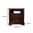 Table de chevet traditionnelle en bois brun avec tiroirs et rangement ouvert