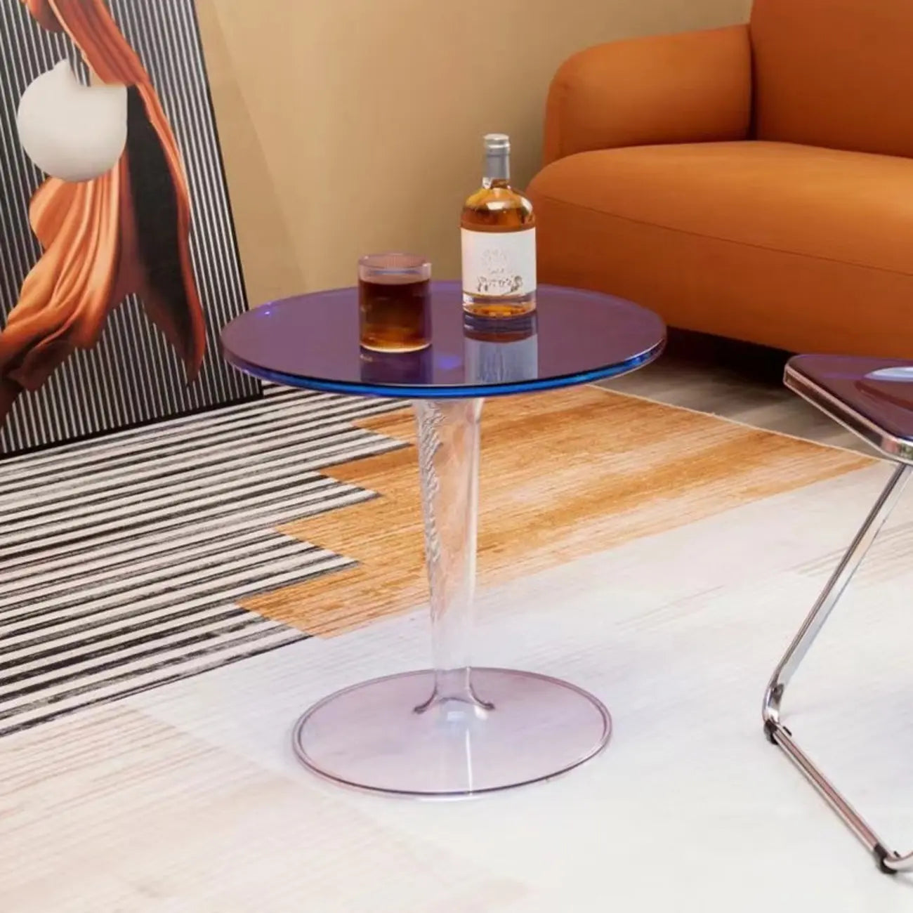 Table d'appoint ronde minimaliste en acrylique sur pied pour salon
