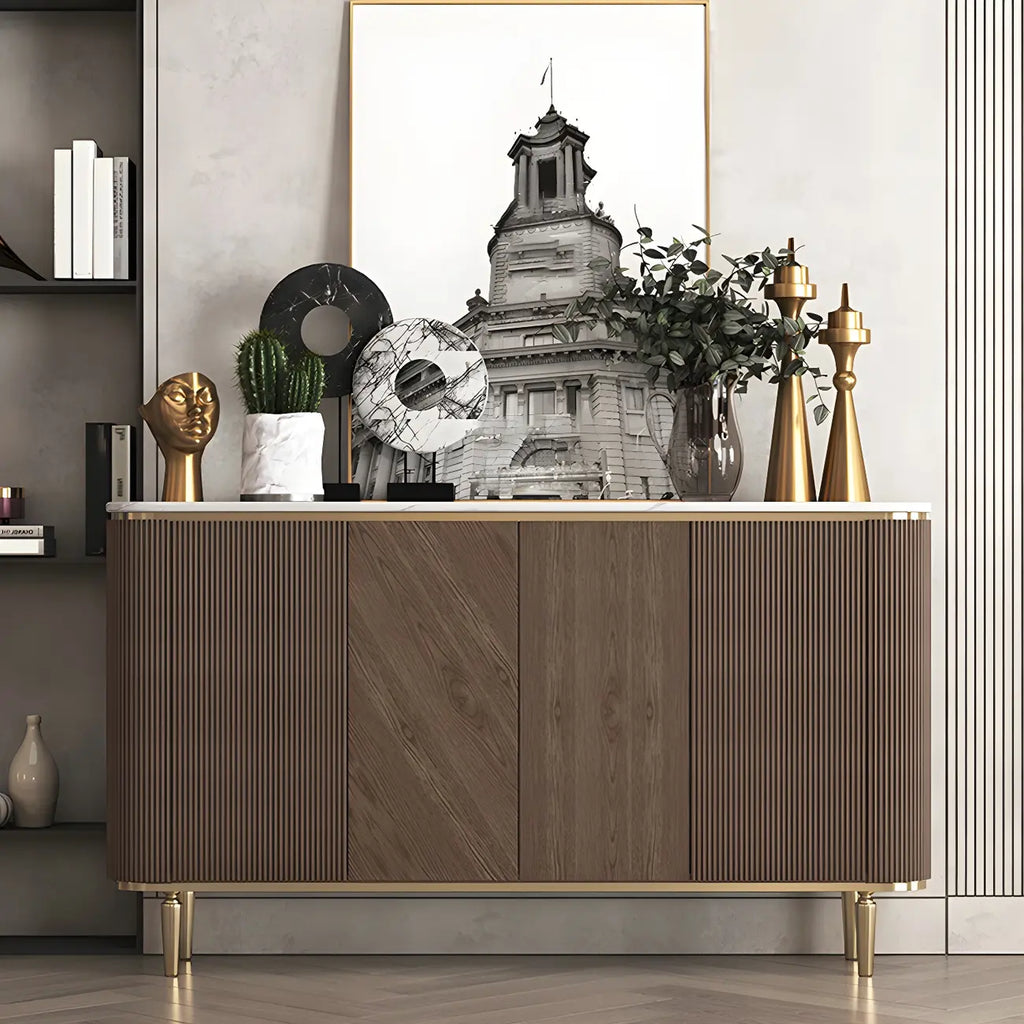 Buffet en bois brun glamour avec plateau en marbre
