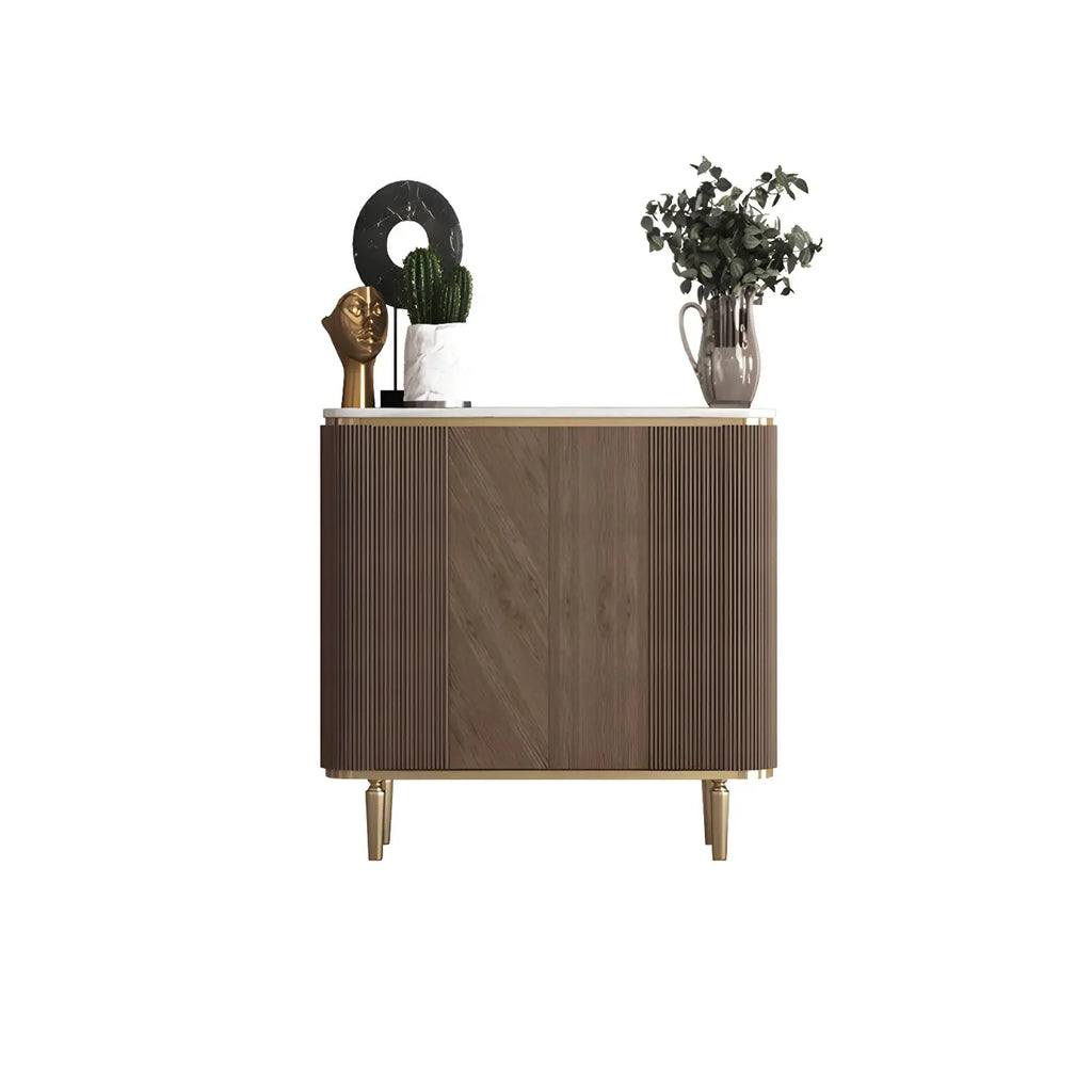 Buffet en bois brun glamour avec plateau en marbre