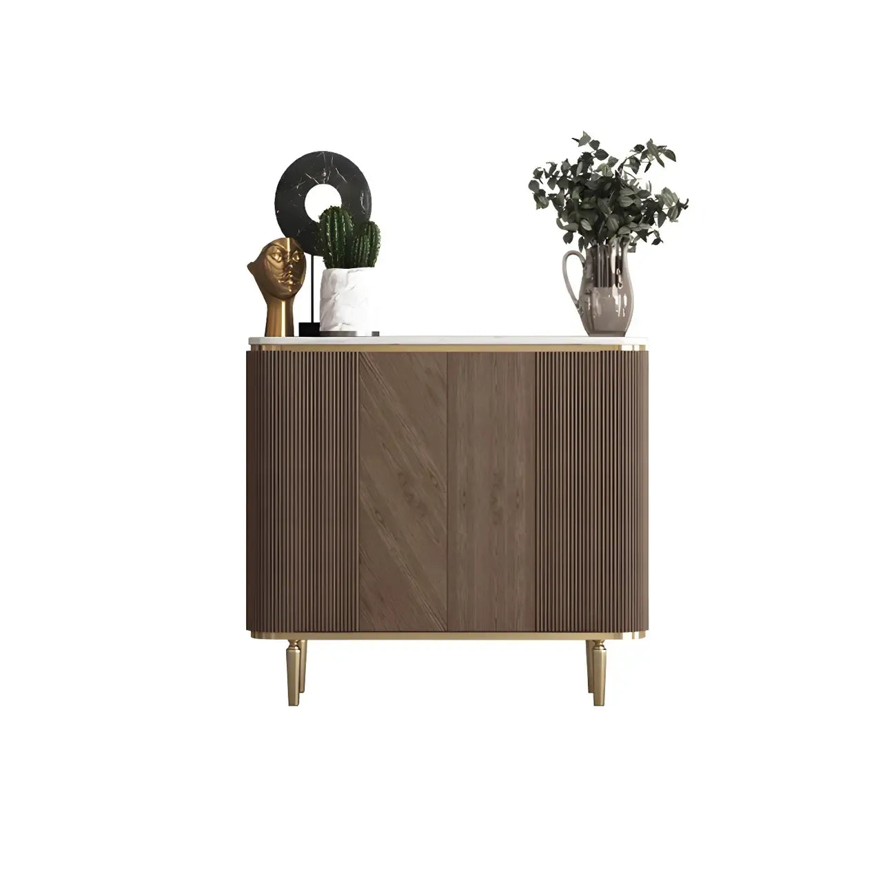 Buffet en bois brun glamour avec plateau en marbre