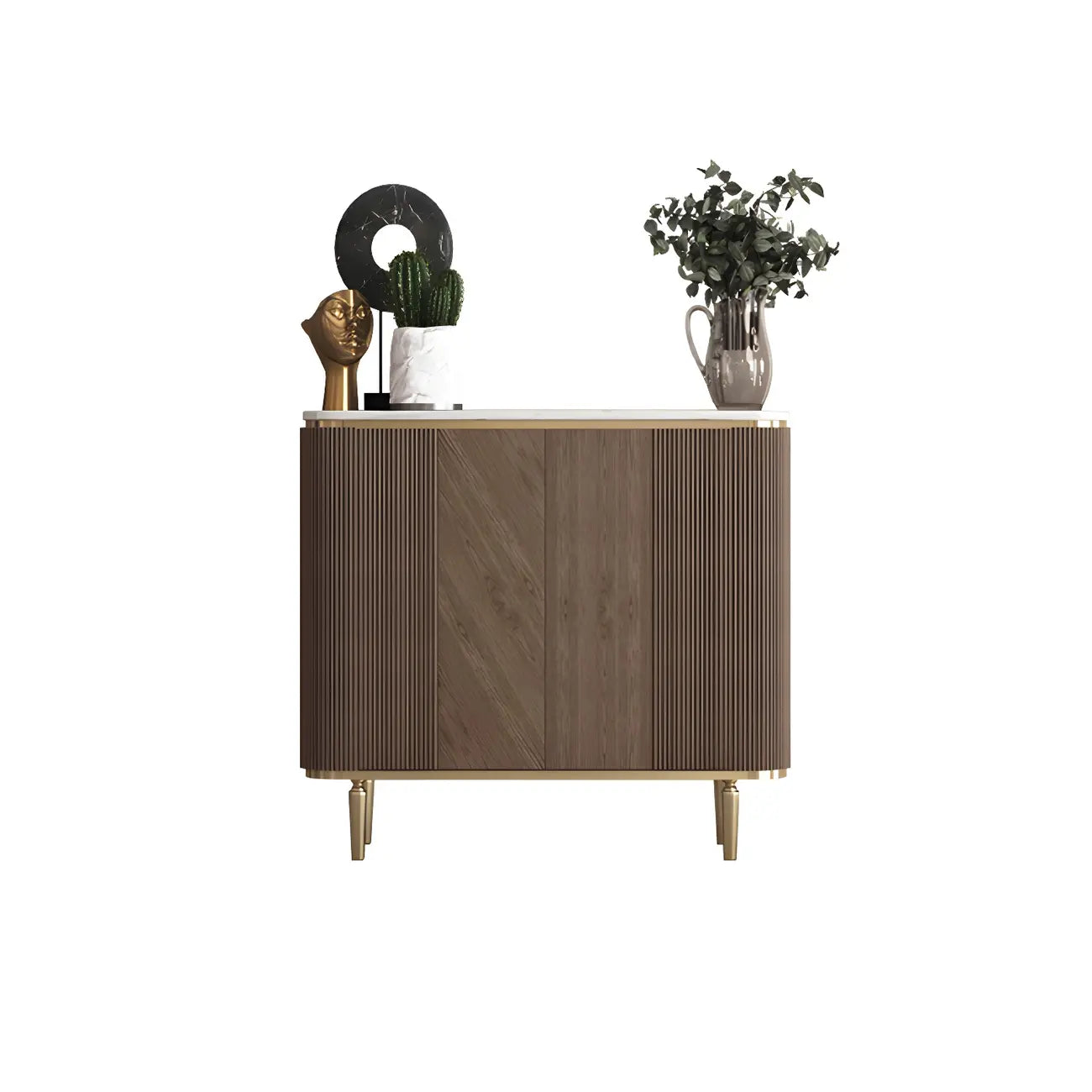 Buffet en bois brun glamour avec plateau en marbre