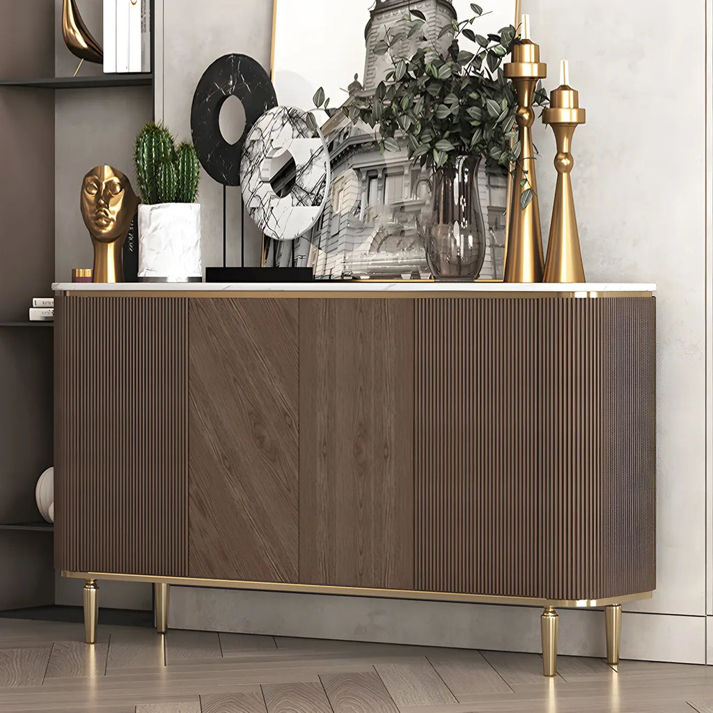 Buffet en bois brun glamour avec plateau en marbre