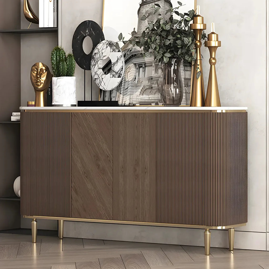 Buffet en bois brun glamour avec plateau en marbre