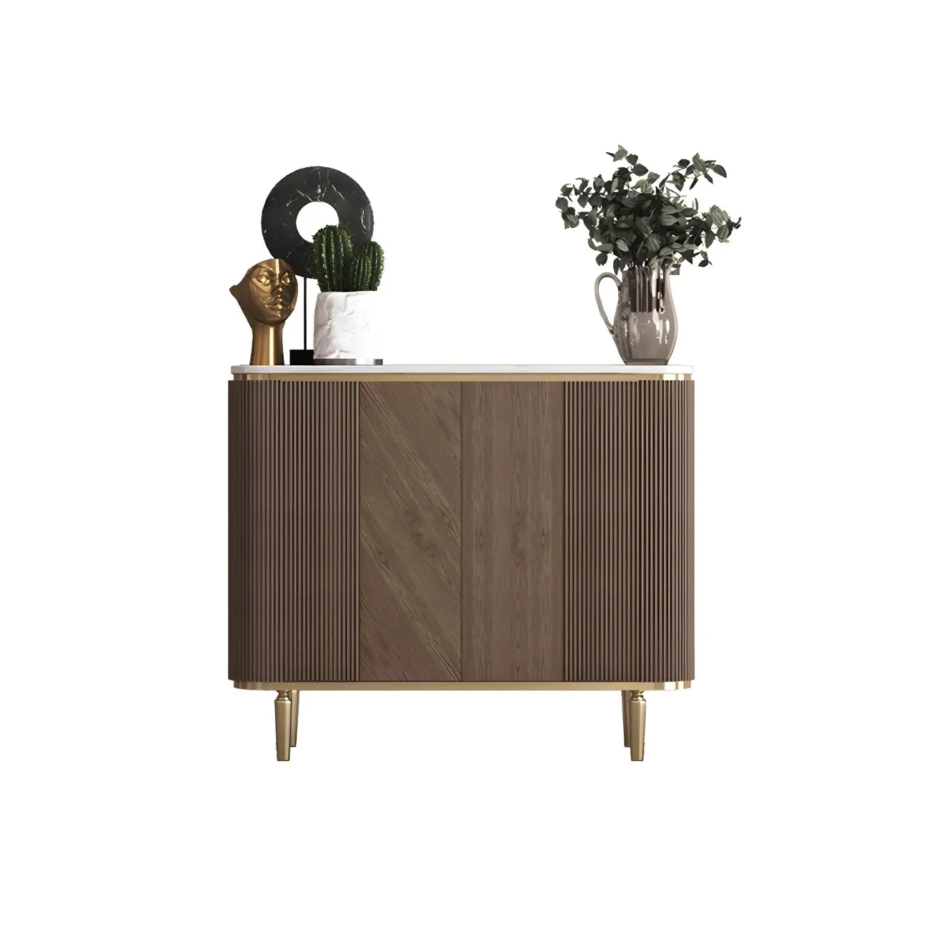 Buffet en bois brun glamour avec plateau en marbre