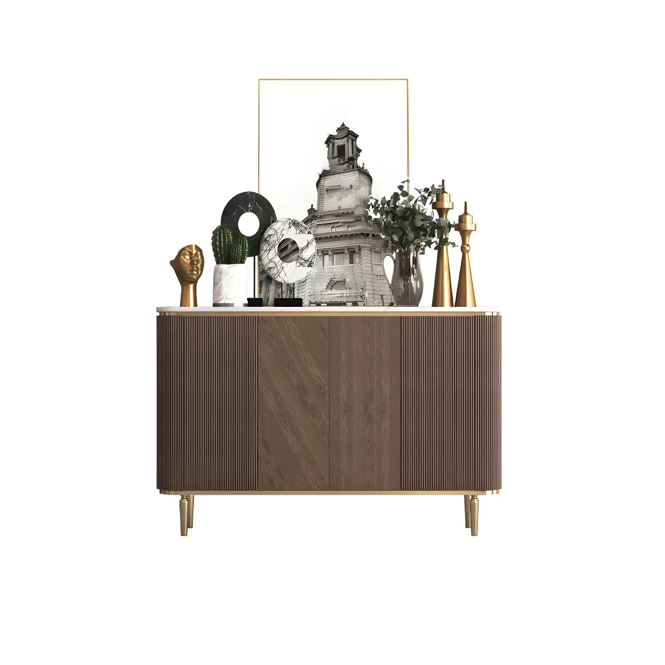 Buffet en bois brun glamour avec plateau en marbre