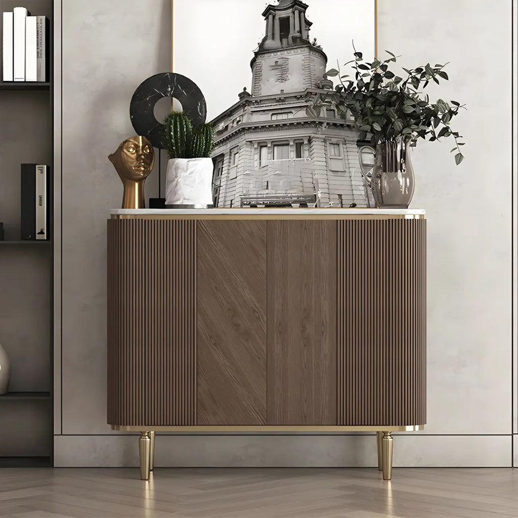 Buffet en bois brun glamour avec plateau en marbre