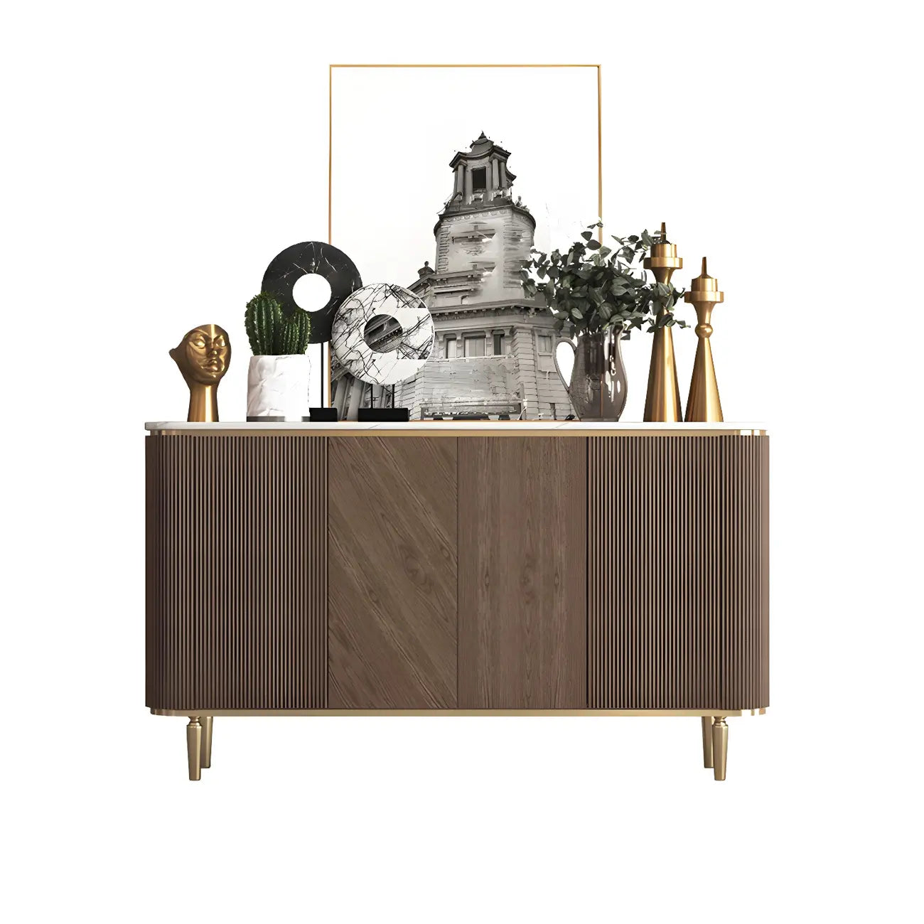 Buffet en bois brun glamour avec plateau en marbre